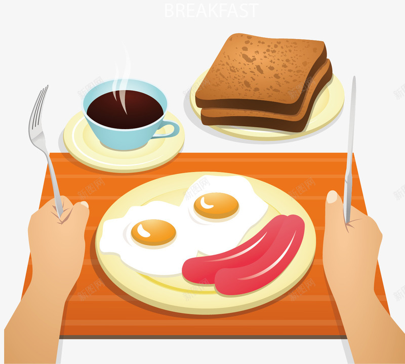 卡通美味早餐png免抠素材_新图网 https://ixintu.com 卡通元素 咖啡 火腿肠 简单 美味早餐 营养 面包 鸡蛋