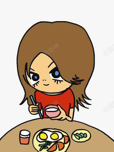一个人吃饭png免抠素材_新图网 https://ixintu.com 卡通 可爱 女孩 简单
