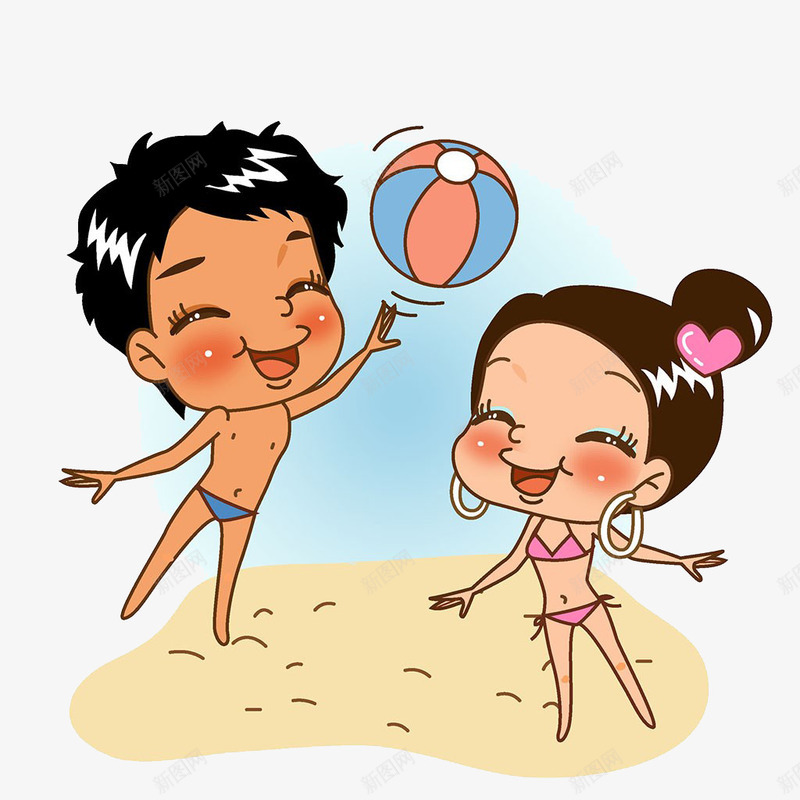 卡通情侣沙滩排球png免抠素材_新图网 https://ixintu.com 夏天 女性 插画 比基尼 沙滩 沙滩排球 泳衣 象征 运动