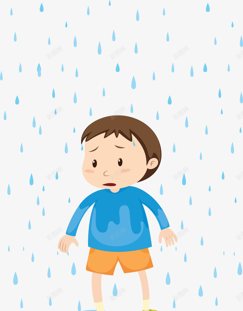 下雨天被雨浇的男孩矢量图ai免抠素材_新图网 https://ixintu.com 下雨 下雨天 下雨男孩 男孩 矢量png 被雨浇 矢量图