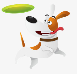 奔跑训练小狗叼飞盘手绘图高清图片