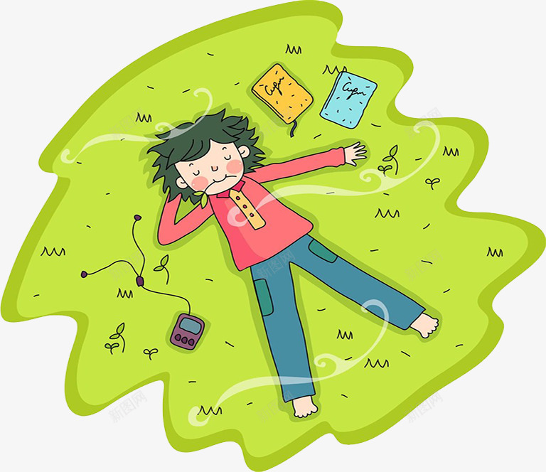 草地上休息png免抠素材_新图网 https://ixintu.com 卡通躺在草地上 草地上的男孩 草地上睡觉 躺下 躺在草地上 躺着