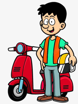 摩托车插图卡通可爱插图骑摩托车的小男孩高清图片