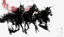 3匹奔跑的马墨迹水墨画奔跑的马高清图片