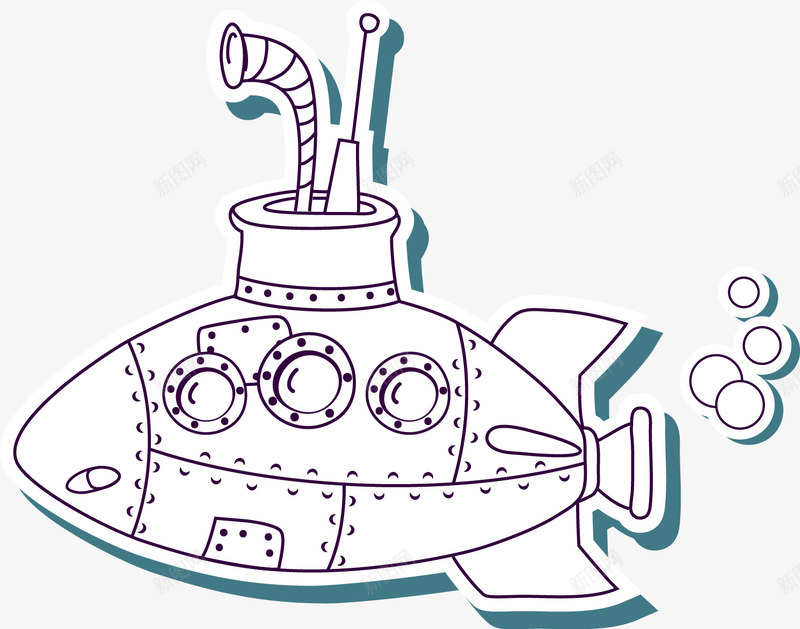 线条潜水艇装饰卡纸png免抠素材_新图网 https://ixintu.com 卡纸 海底 潜水艇 线条 装饰
