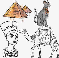 手绘埃及骆驼金字塔矢量图素材