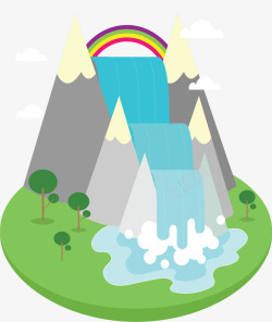 夏天假山夏天假山瀑布彩虹矢量图高清图片