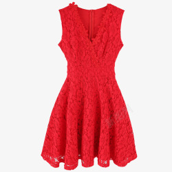 大红色舞裙小香风性感蕾丝无袖背心裙高清图片