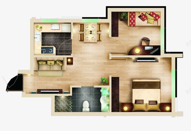 两室一厅房子平面图png免抠素材_新图网 https://ixintu.com 两室一厅 两室一厅户型图 平面图 房子 房屋平面图 温馨 简单