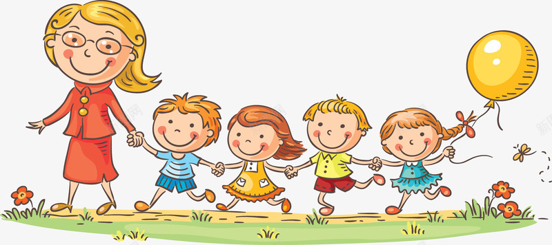 老师与小朋友png免抠素材_新图网 https://ixintu.com 五个小孩 儿童 儿童海报素材 卡通 小孩 童趣