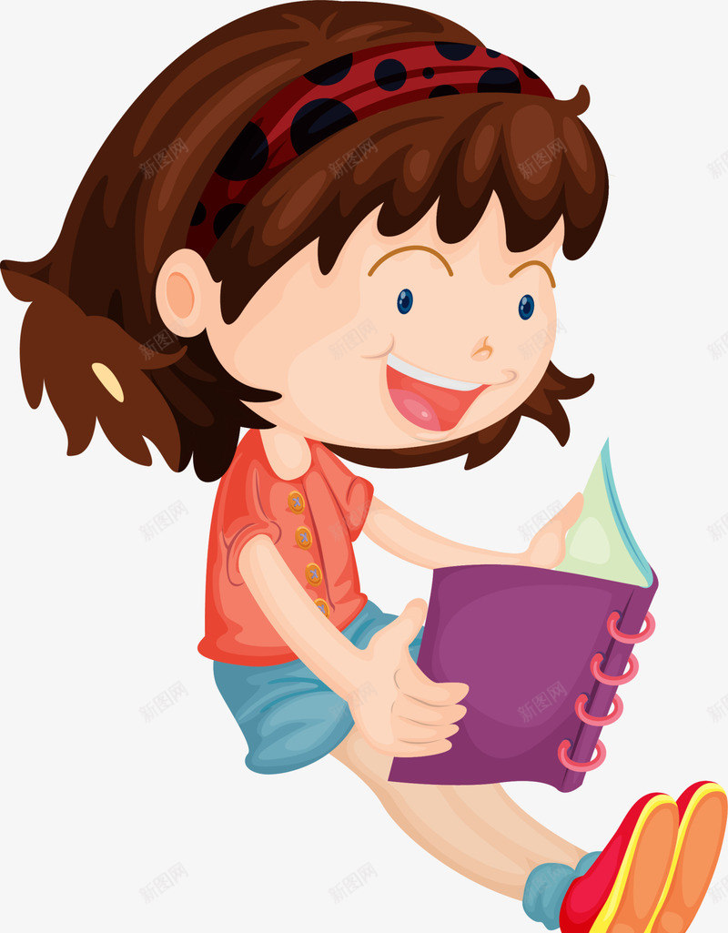 开学季看书的小女孩png免抠素材_新图网 https://ixintu.com 学习 开学季 开心 手拿书本 看书的小女孩 紫色书本