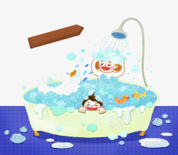淋浴洗澡的小孩素材