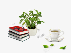 书本实物图书本眼镜咖啡植物高清图片