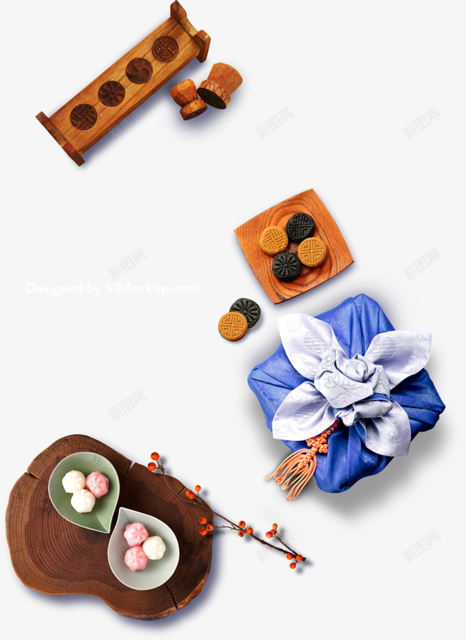 中秋节的元素各种png免抠素材_新图网 https://ixintu.com 包袱 月饼 月饼模具 礼盒