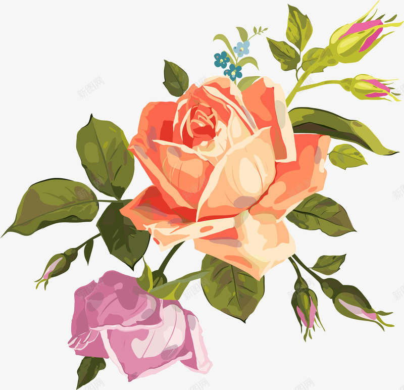 手绘创意彩色玫瑰花png免抠素材_新图网 https://ixintu.com 创意图 可爱 彩色图 手绘图 玫瑰花 简单的