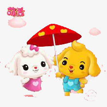 可爱卡通小雨伞两只小狗的幸福生活高清图片