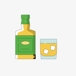 典雅威士忌瓶子黄绿色威士忌手绘矢量图图标高清图片