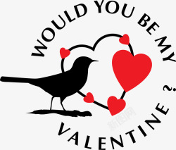 情人节卡通爱情鸟标签素材
