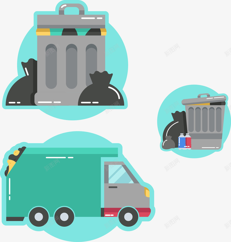 垃圾回收png免抠素材_新图网 https://ixintu.com 卡通 可爱 垃圾处理 垃圾袋 垃圾车 蓝色