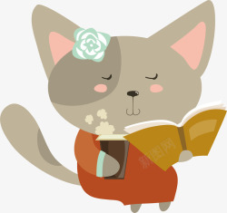 小猫看书看书的小猫矢量图高清图片