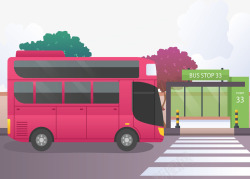 红色公车双层巴士公交车站矢量图高清图片