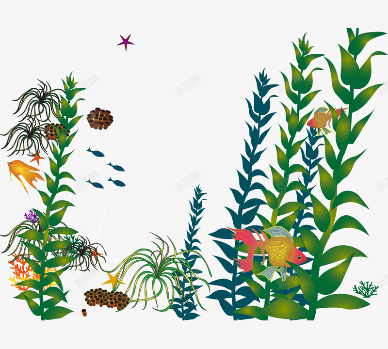 卡通手绘海底世界植物png免抠素材_新图网 https://ixintu.com 卡通的海底 平面海底素材 海底世界的植物 海底鱼 矢量植物