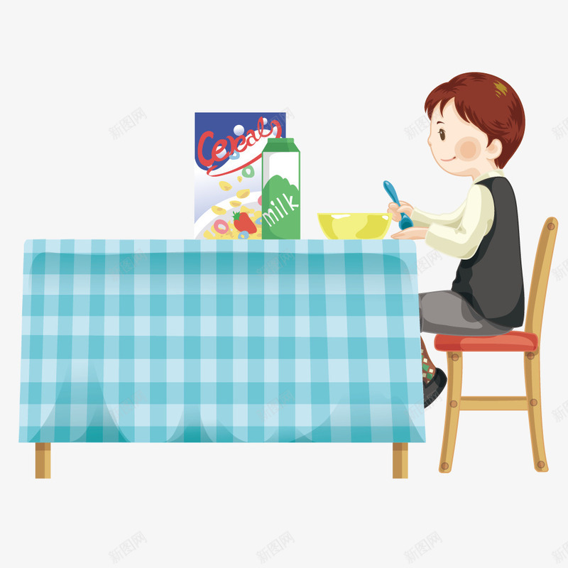 男孩在吃早餐矢量图ai免抠素材_新图网 https://ixintu.com 创意 手绘 插画 早餐 男孩 矢量图