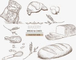 小面包手绘烘培元素矢量图高清图片