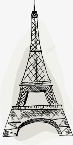 蒙娜丽莎手绘巴黎埃菲尔铁塔元素高清图片