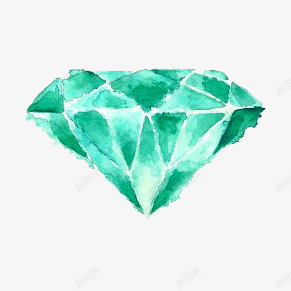 水彩钻石png免抠素材_新图网 https://ixintu.com 手绘 水彩 淡雅 清新 绿色 蓝绿 蓝色 钻石
