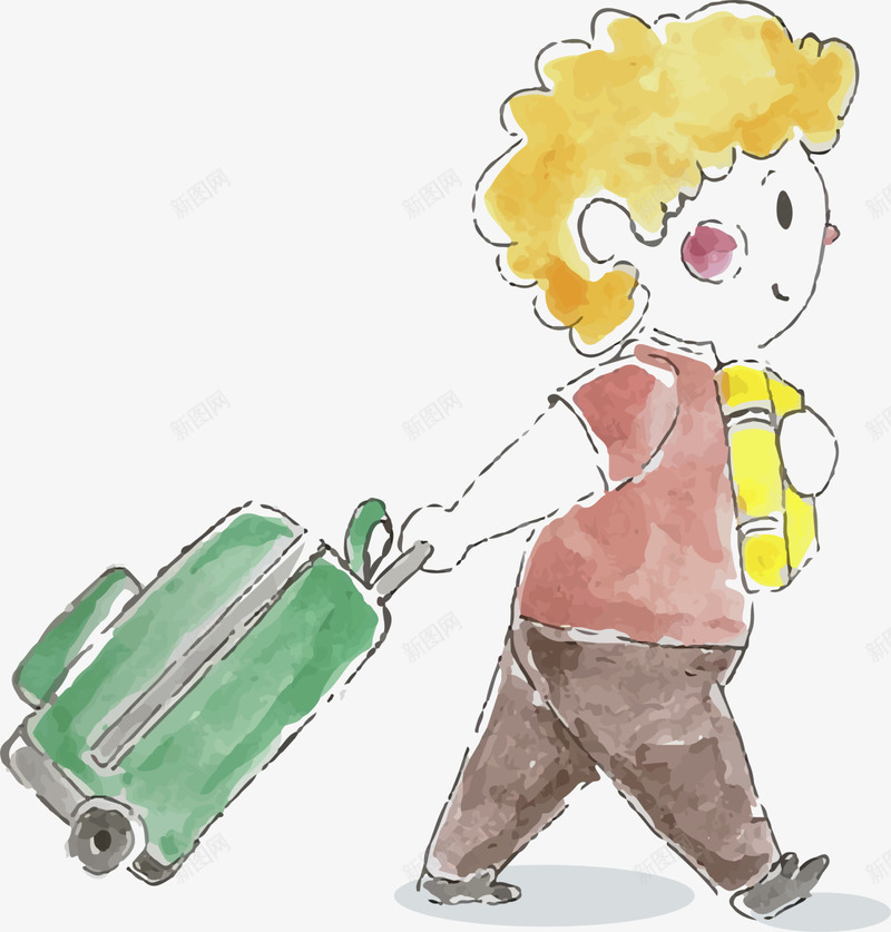 开学季拉着行李箱的小男孩png免抠素材_新图网 https://ixintu.com 上学 可爱小男孩 开学季 抱着书本 拉着行李箱 水彩