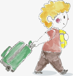 推着行李箱的小男孩开学季拉着行李箱的小男孩高清图片