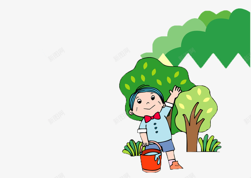 植树节宣传png免抠素材_新图网 https://ixintu.com 卡通人物 植树节 水 环保意识 绿色树木