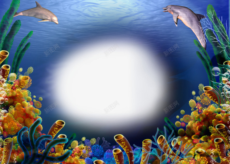 精美海底世界相框png免抠素材_新图网 https://ixintu.com 创意装饰素材 海底生物图片 海藻 海豚 热带鱼 珊瑚 相框素材 相框边框背景素材 边框素材