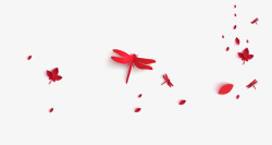 红色蜻蜓剪纸海报装饰高清图片