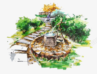 井边小径png免抠素材_新图网 https://ixintu.com 井 小径 石板路
