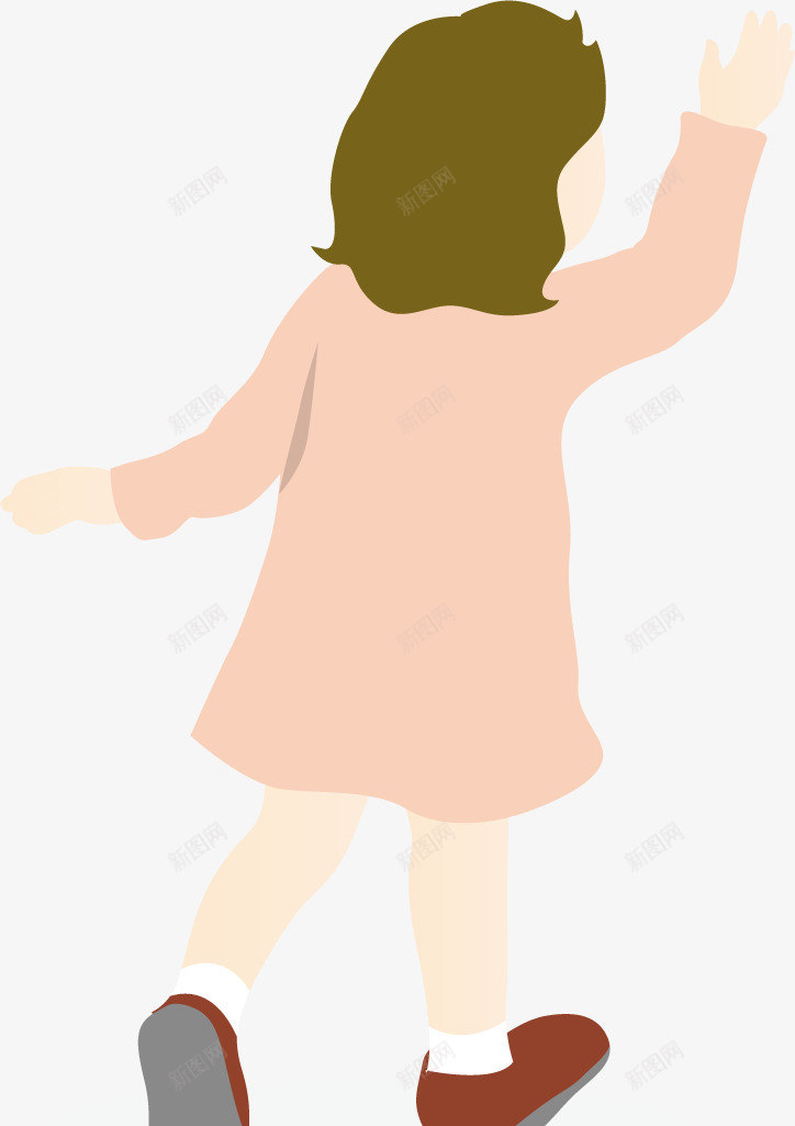 打招呼女孩png免抠素材_新图网 https://ixintu.com 卡通 女孩 手绘 打招呼 棕色 白色 粉色 背影