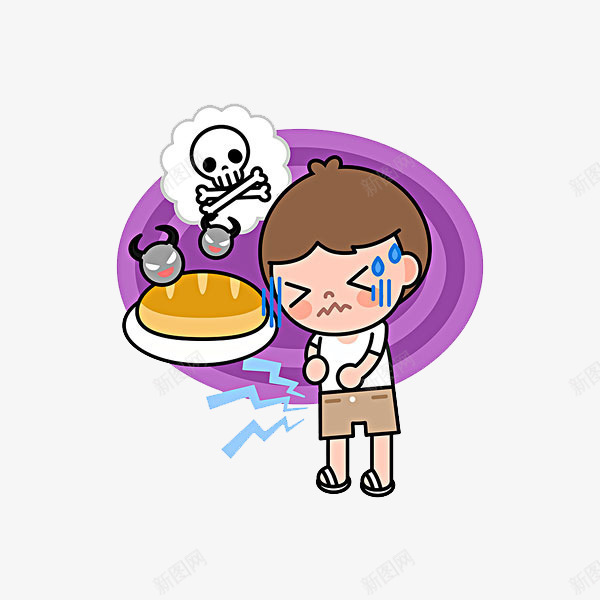 胃痛的男孩png免抠素材_新图网 https://ixintu.com 卡通 小男孩 手绘 疼痛的 简笔 紫色的 骷髅