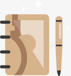 棕色本子笔和笔记本矢量图高清图片