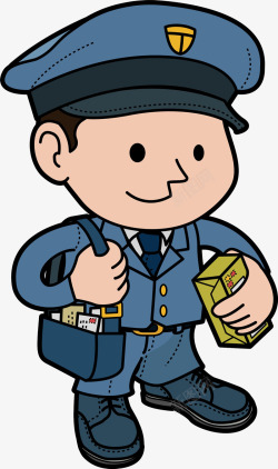 蓝色的工作服卡通形象戴蓝色帽子的邮递员高清图片