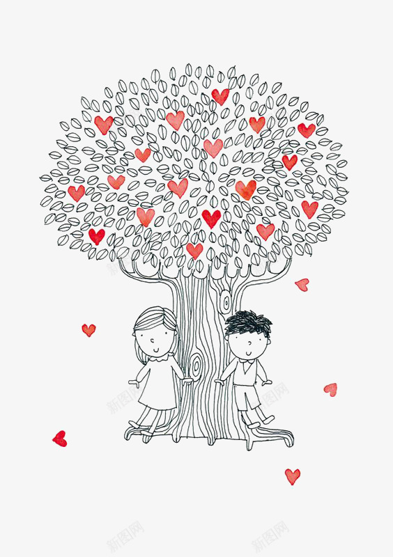 小树png免抠素材_新图网 https://ixintu.com 创意小树 女生 手绘小树 爱心树 爱情 男孩 童年 红色爱心