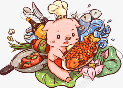吃大餐粉红色小猪吃大餐年夜饭猪年饭高清图片