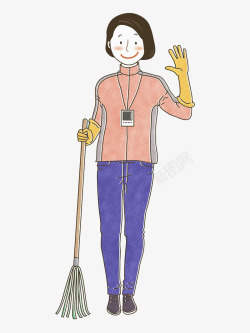 保洁员卡通打招呼的女人图高清图片