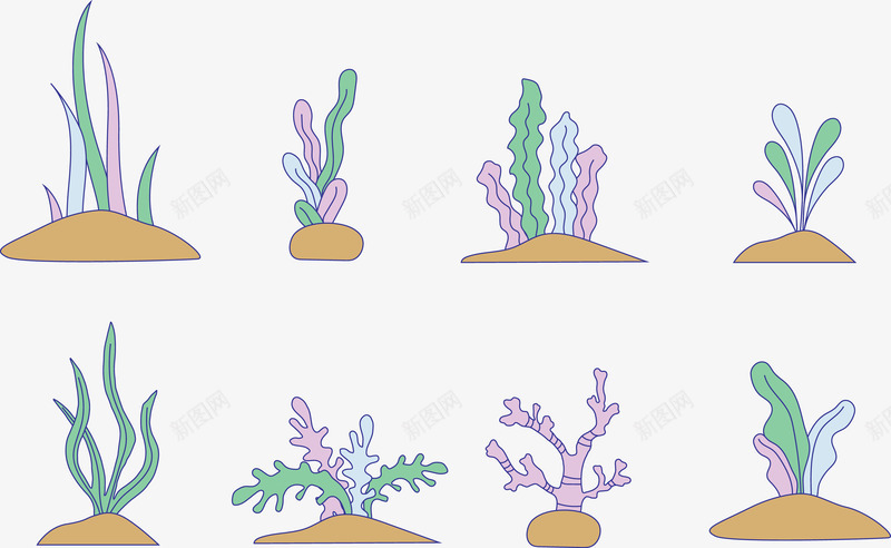 紫色海底水草矢量图eps免抠素材_新图网 https://ixintu.com 位图图形 印刷图 手绘 手绘彩色 水草 海底 紫色 装饰图 矢量图