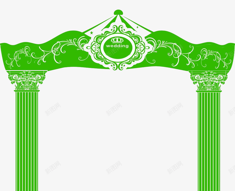 绿色罗马柱png免抠素材_新图网 https://ixintu.com 卡通 向日葵 广告设计 森系 绿色 绿色门头 罗马柱 罗马门 花纹 设计 门头