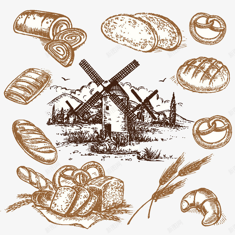 卡通手绘棕色面包png免抠素材_新图网 https://ixintu.com 卡通手绘 小屋 棕色 面包
