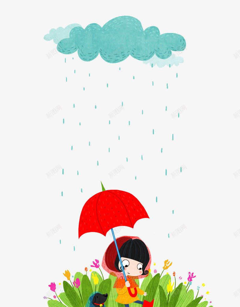 下雨天的小红伞png免抠素材_新图网 https://ixintu.com 下雨天 儿童插画 卡通 卡通元素 小红伞 故事插画