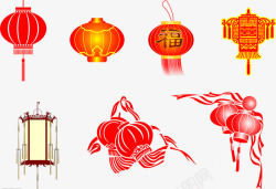 中国风红色卡通灯笼灯笼元旦快乐各式各样的灯高清图片