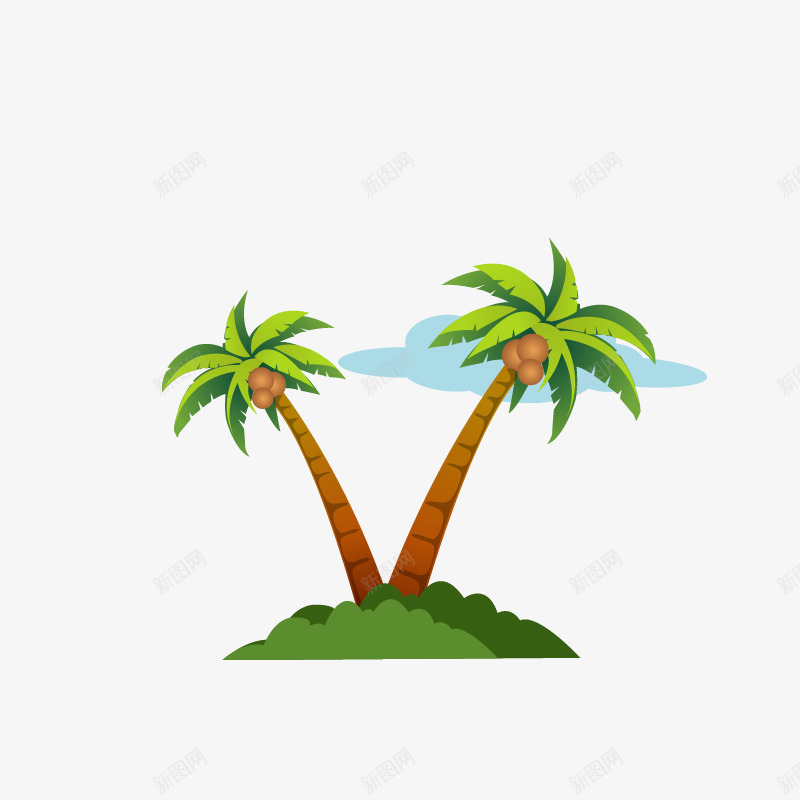 椰子树简图png免抠素材_新图网 https://ixintu.com 卡通 图案 手绘 棕色 椰子 椰子树 简图 绿色
