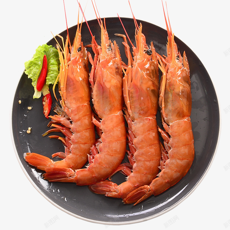 食用大红虾png免抠素材_新图网 https://ixintu.com 水产品 海鲜 红虾 蔬菜 虾子 食物